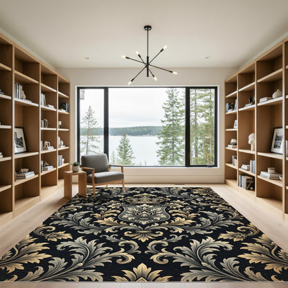 Elegant Gold Royal Crown Damask Rug