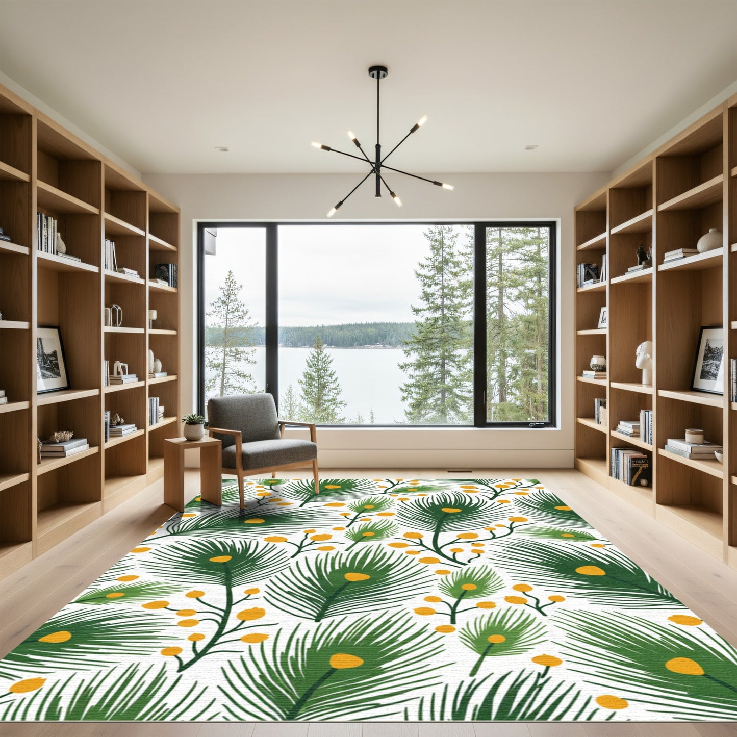 Green Peacock Feather Berry Pattern Rug