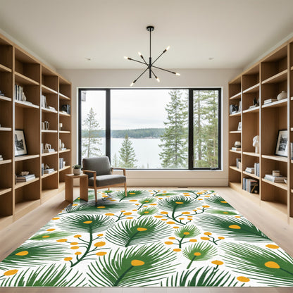 Green Peacock Feather Berry Pattern Rug