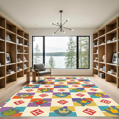 Colorful Geometric Diamond and Crown Rug