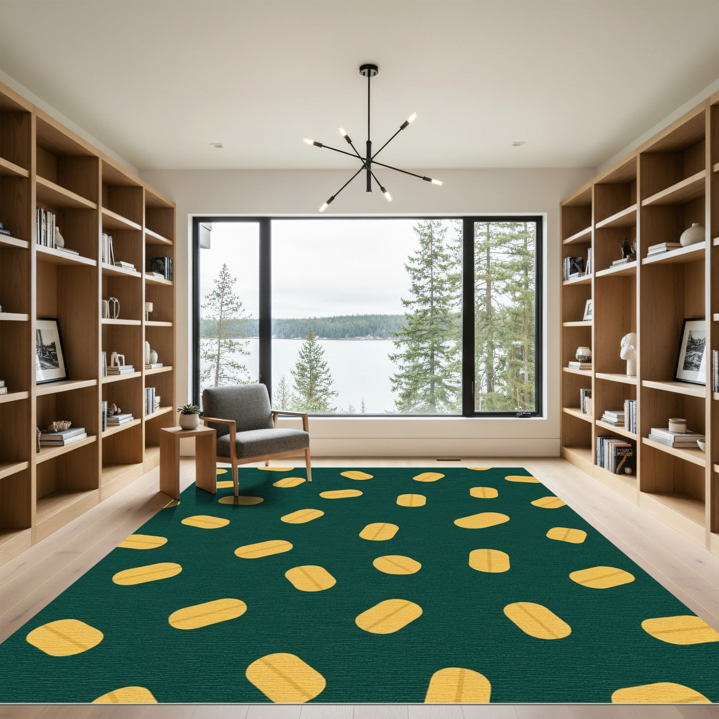 Deep Green Scattered Golden Ovals Rug