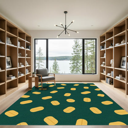 Deep Green Scattered Golden Ovals Rug