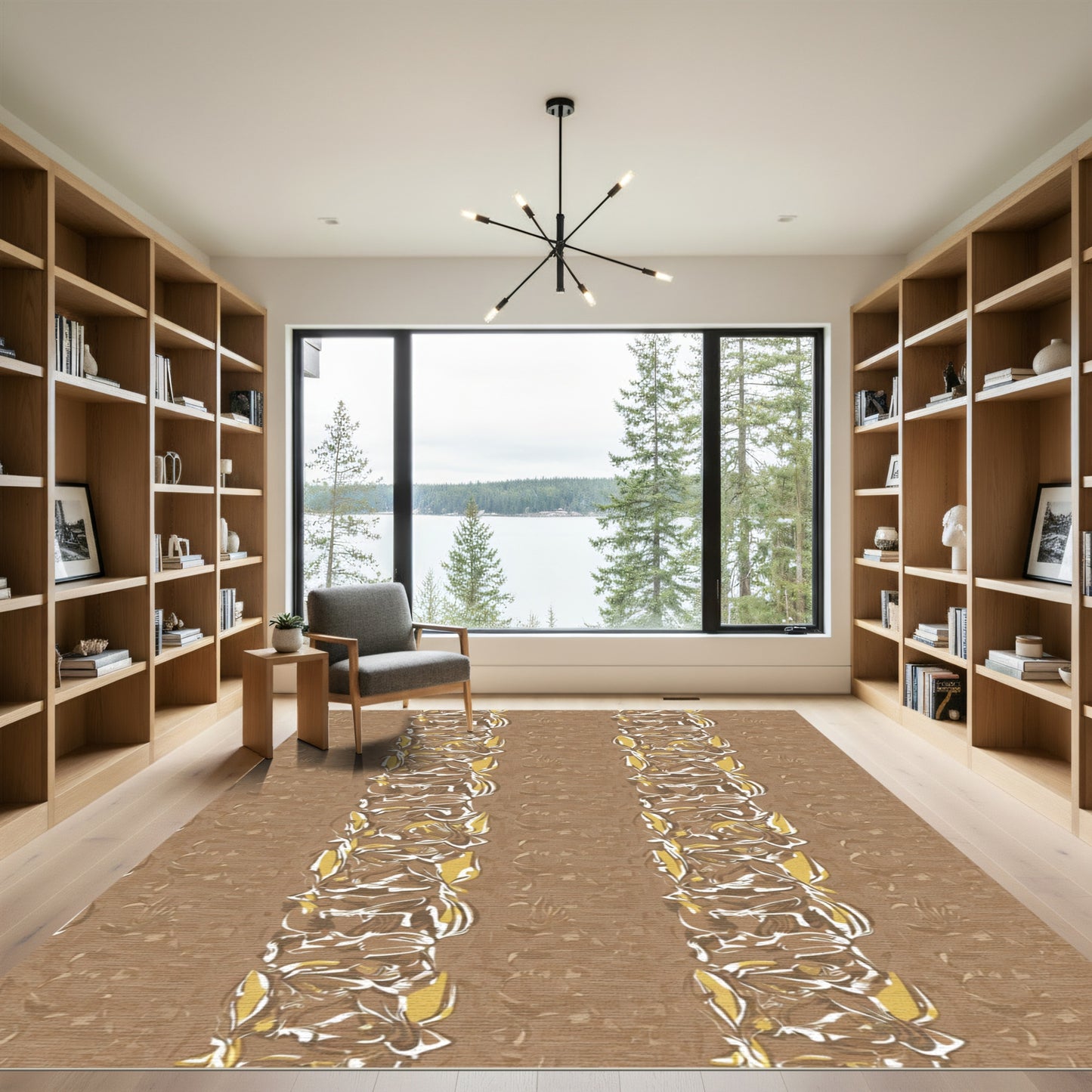 Earthy Tone Vertical Floral Stripe Rug