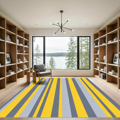 Modern Yellow Gray Vertical Stripes Rug