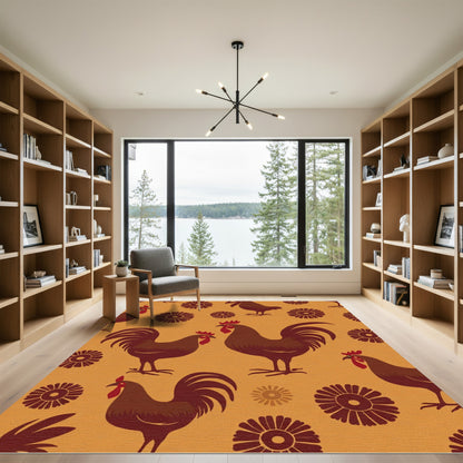 Brown Rooster Floral Charm Rug