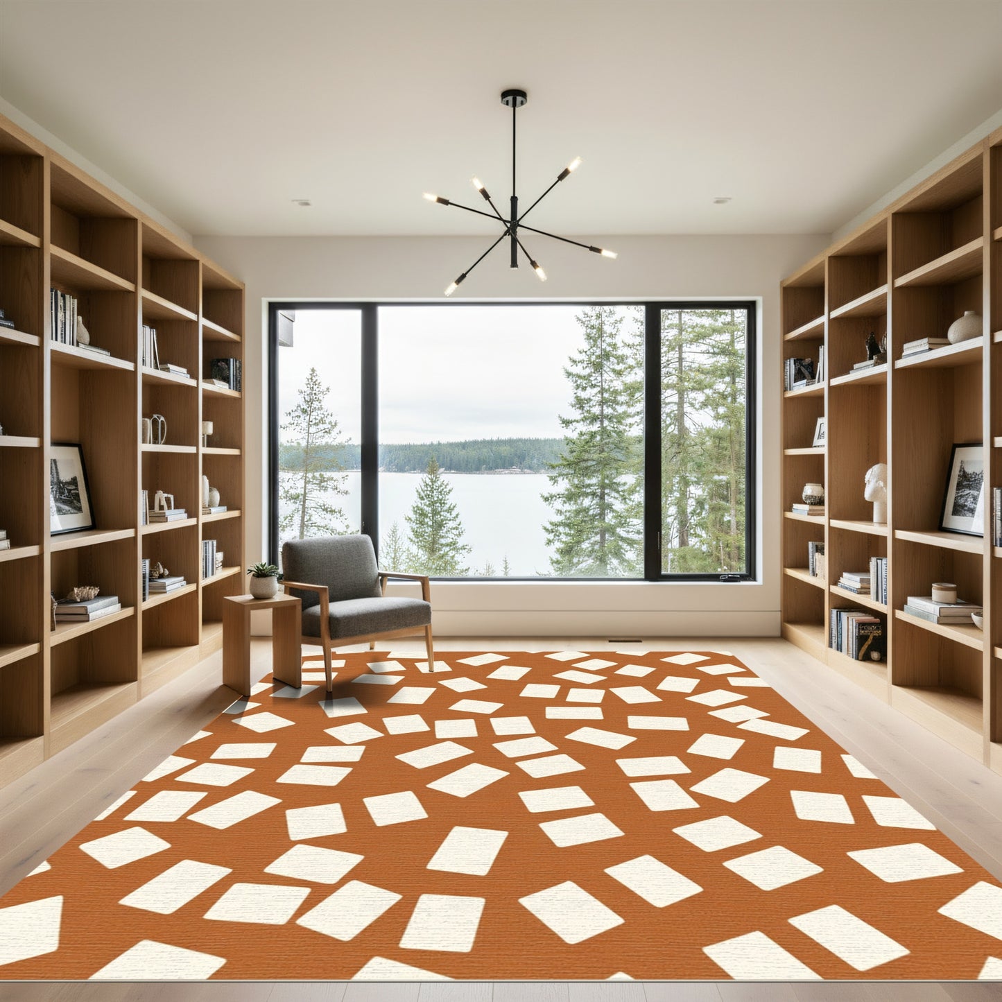 Terracotta Cream Scattered Rectangles Rug