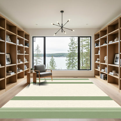 Sage Green Cream Wide Stripe Rug