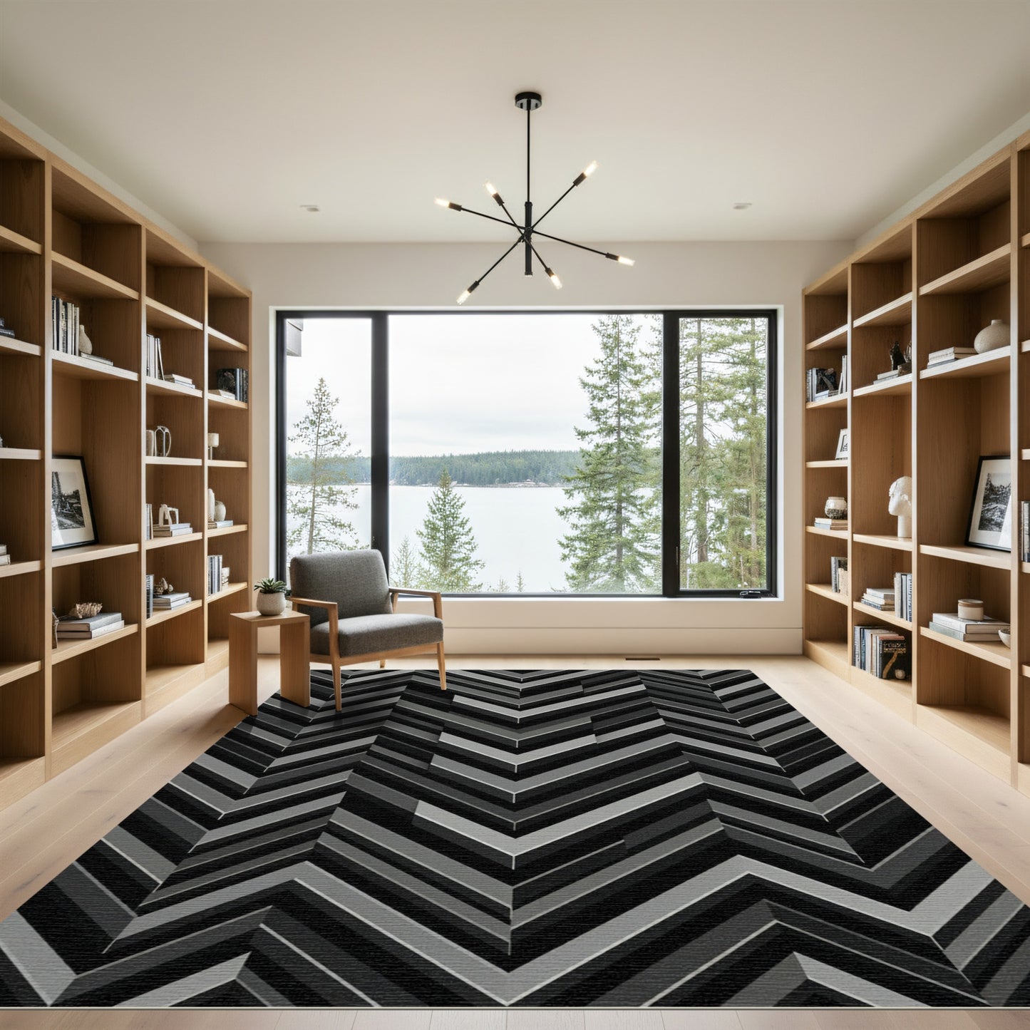 Modern Monochrome Chevron Geometric Art Rug