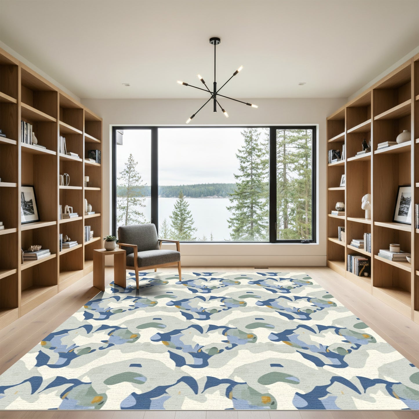 Abstract Blue Gray Heart Bloom Rug