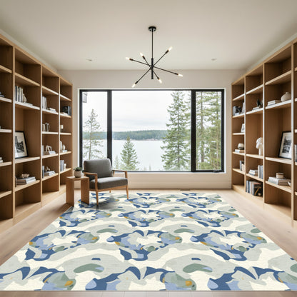Abstract Blue Gray Heart Bloom Rug