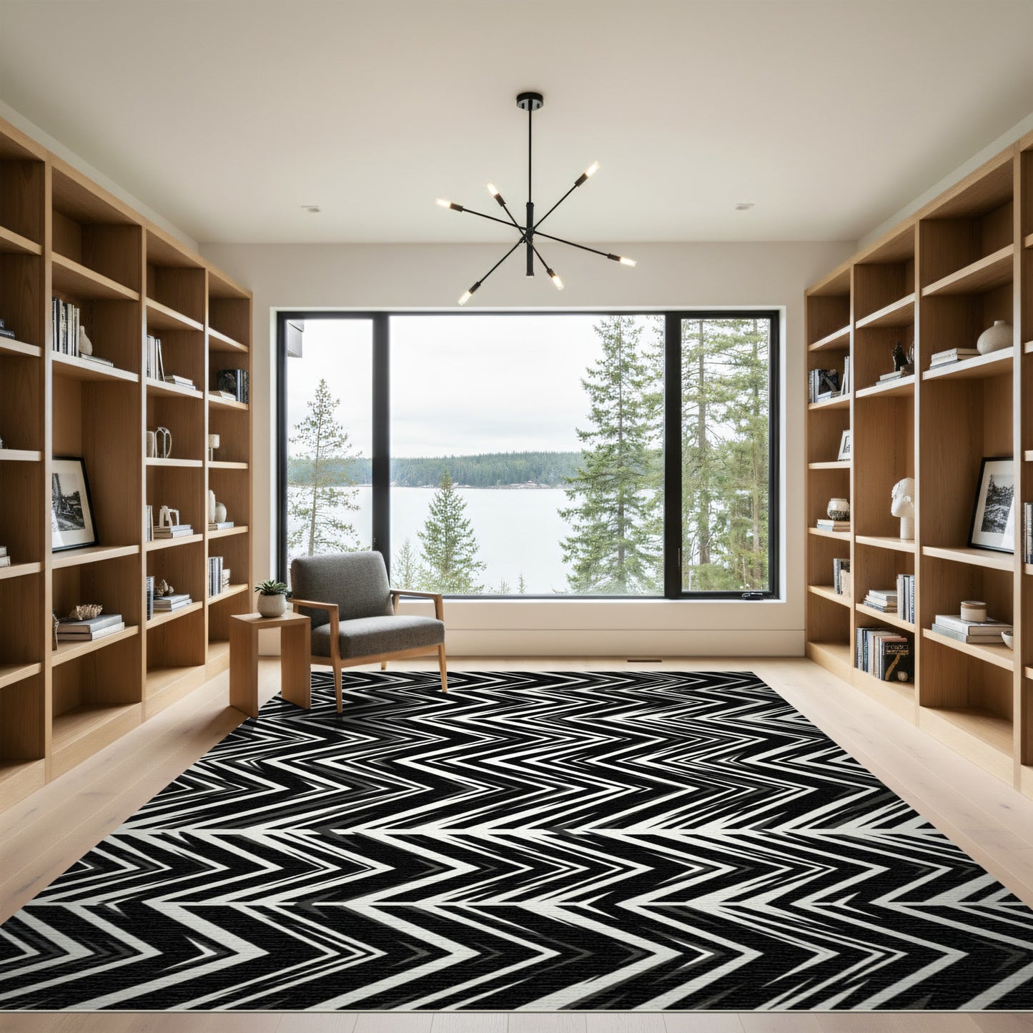 Bold Black White Chevron Stripe Rug