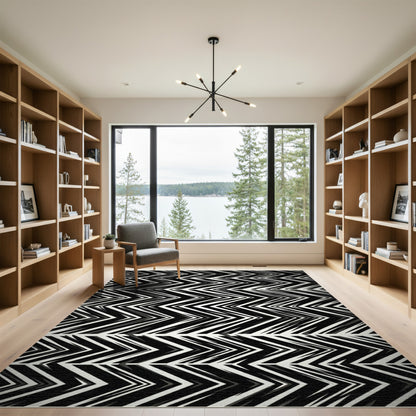 Bold Black White Chevron Stripe Rug