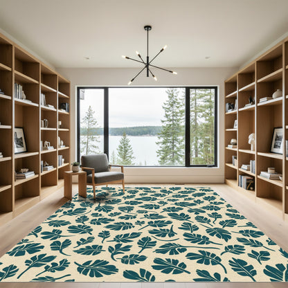 Deep Teal Leafy Scatter Rug