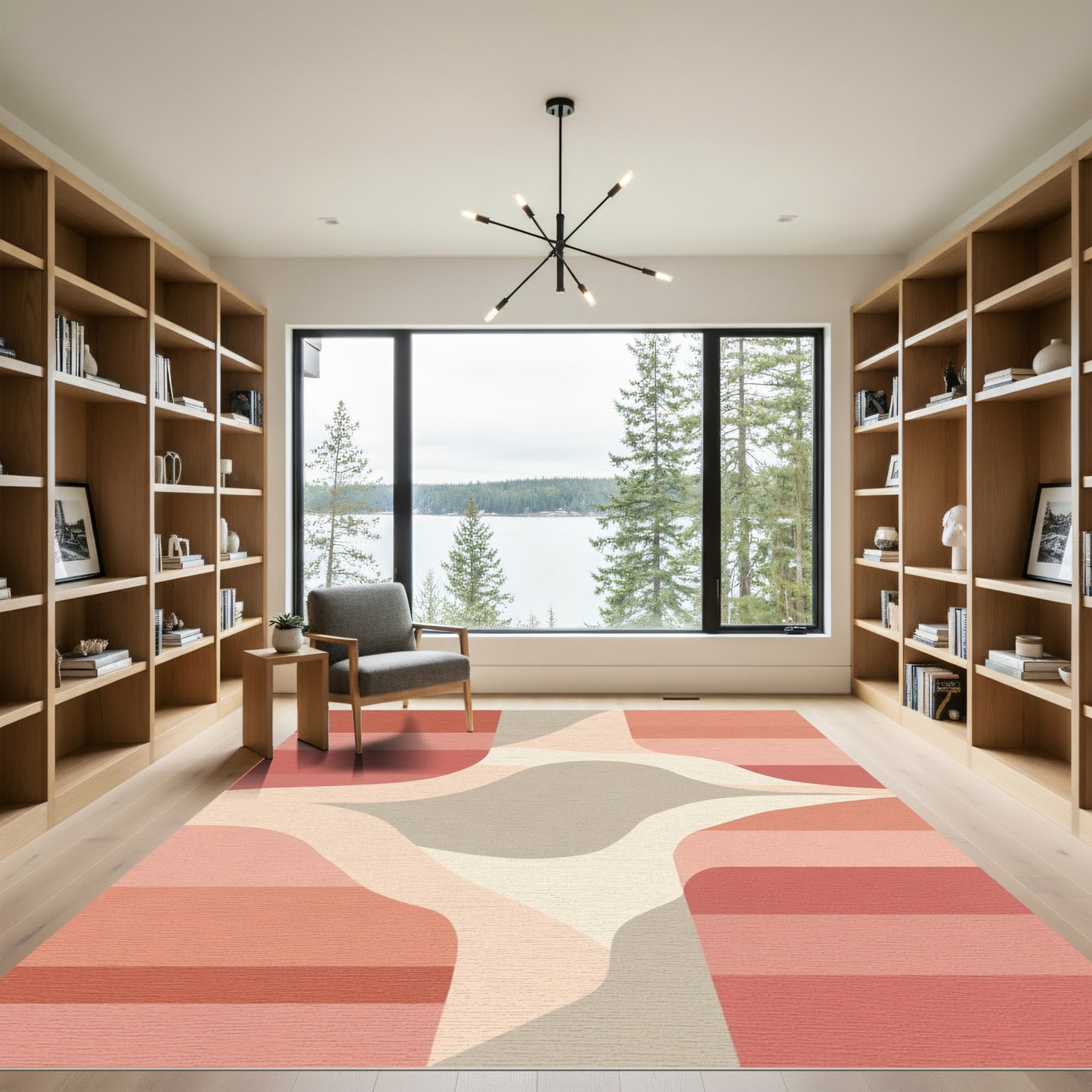 Terracotta Blush Abstract Stripe Wave Rug