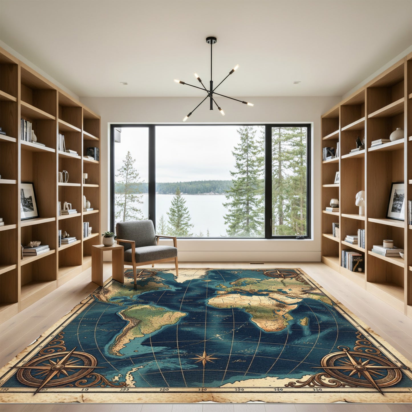 Antique Cartographic World Map Nautical Chart Rug