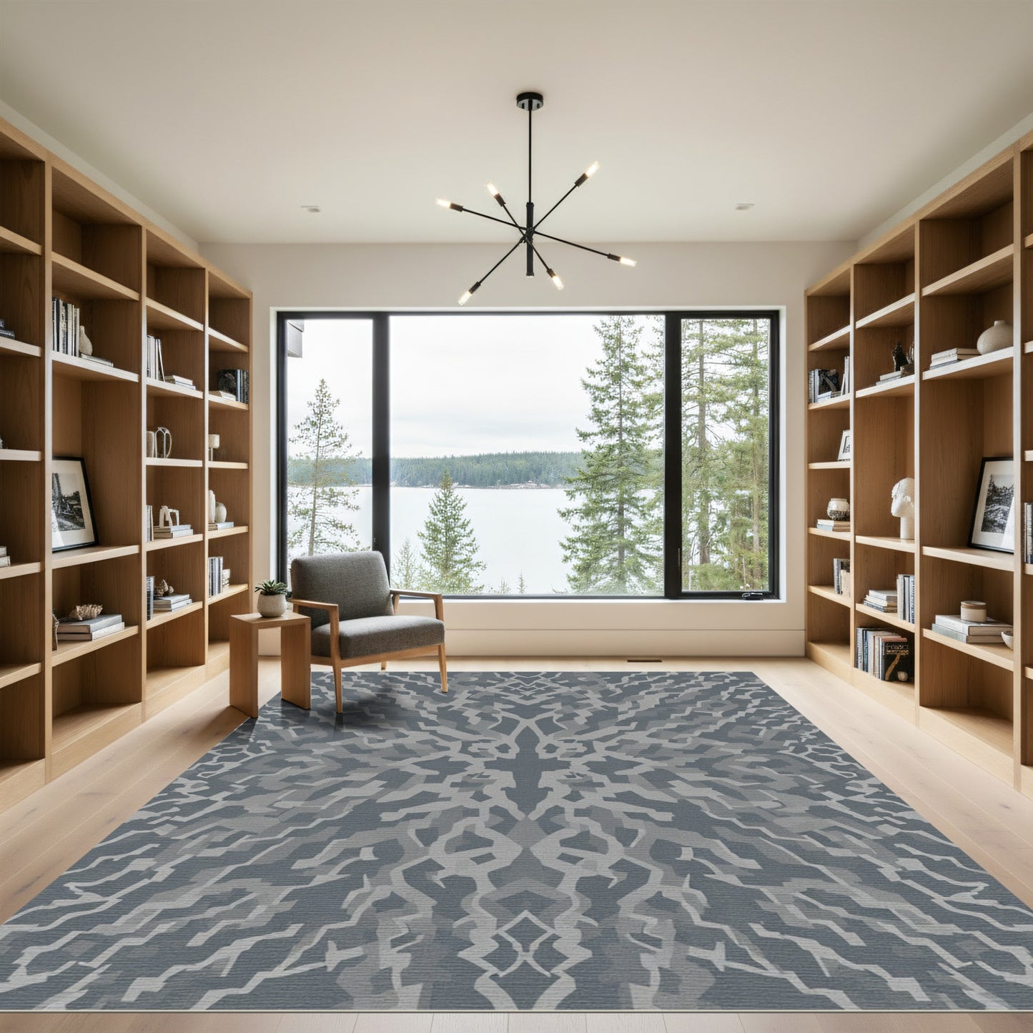Gray Kaleidoscopic Abstract Ribbons Rug