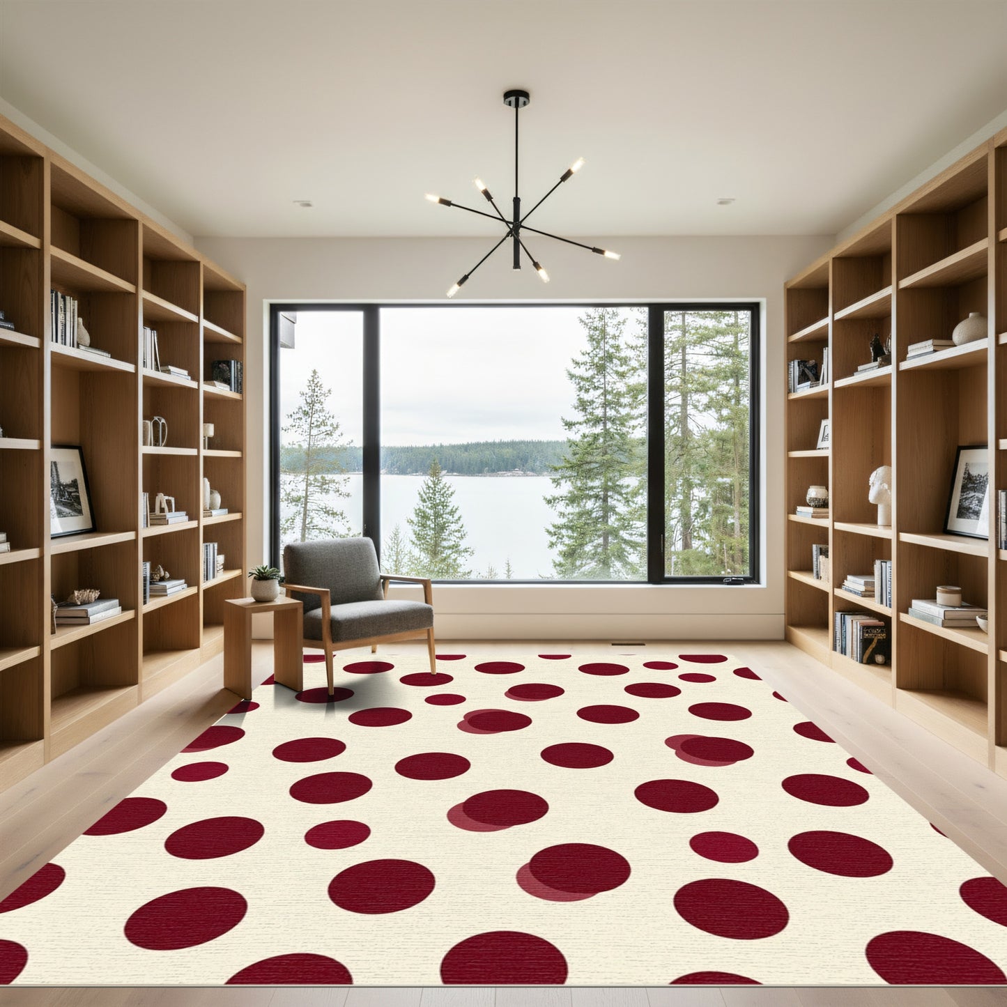 Classic Crimson Polka Dot Arrangement Rug