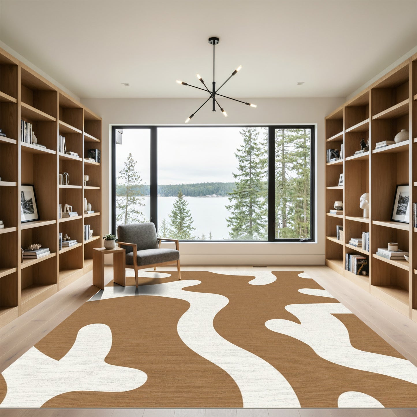 Brown White Organic Blob Abstract Rug