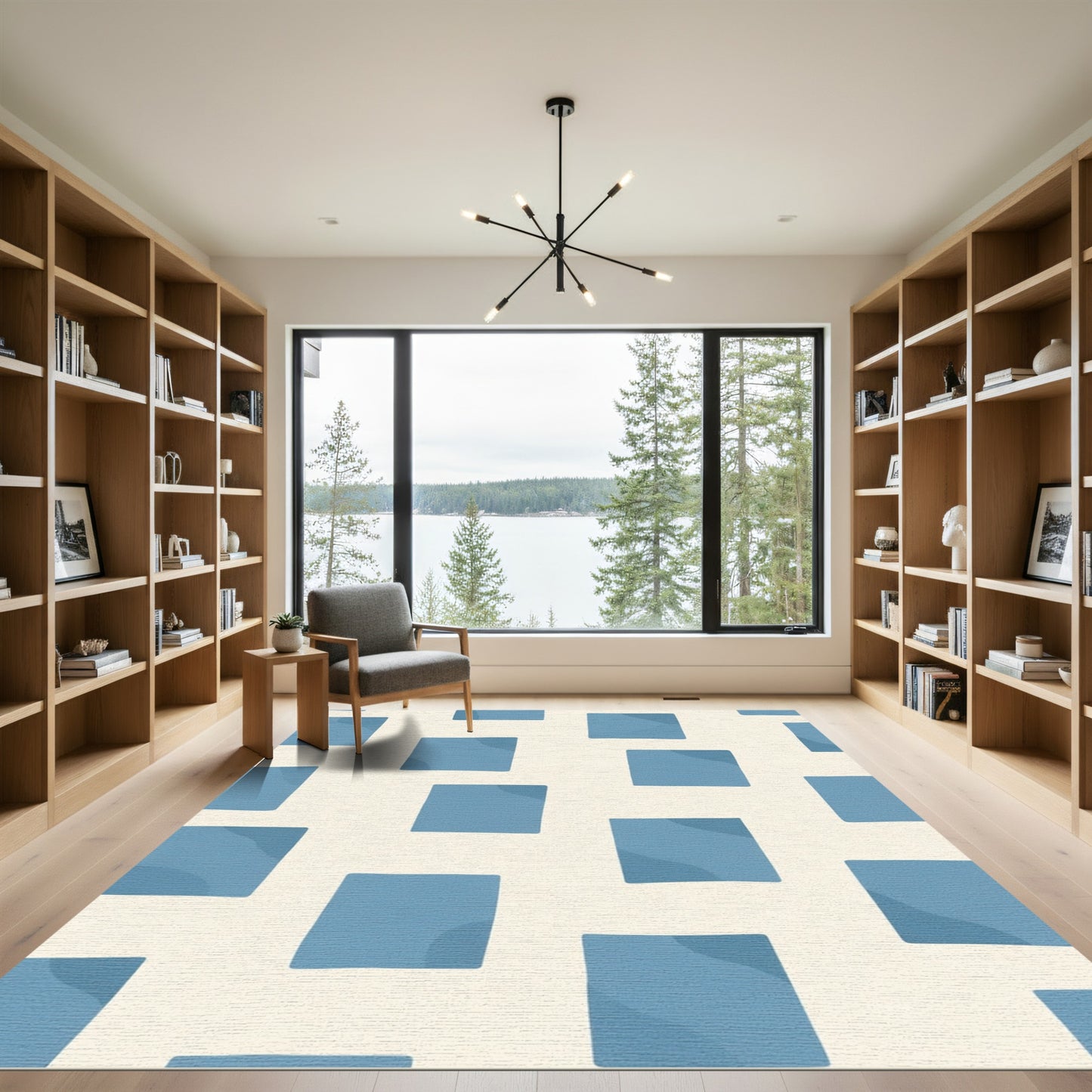 Soft Blue Square Tile Layout Rug
