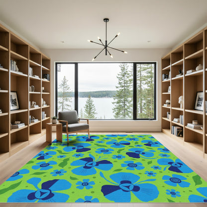 Bright Blue Floral Garden Rug
