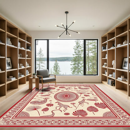 Crimson Giraffe Tropical Woodland Scene Rug