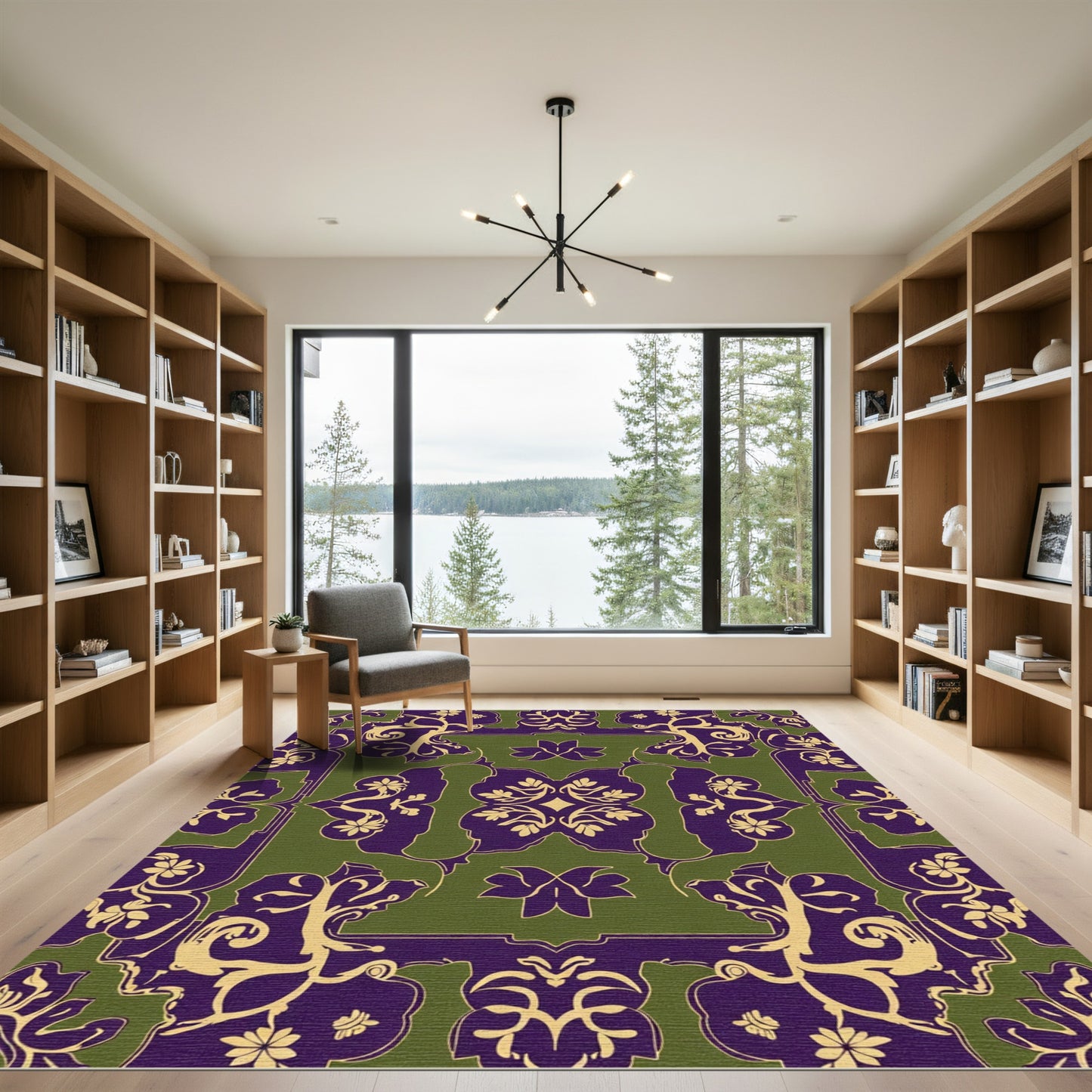 Ornate Plum Green Floral Medallion Rug