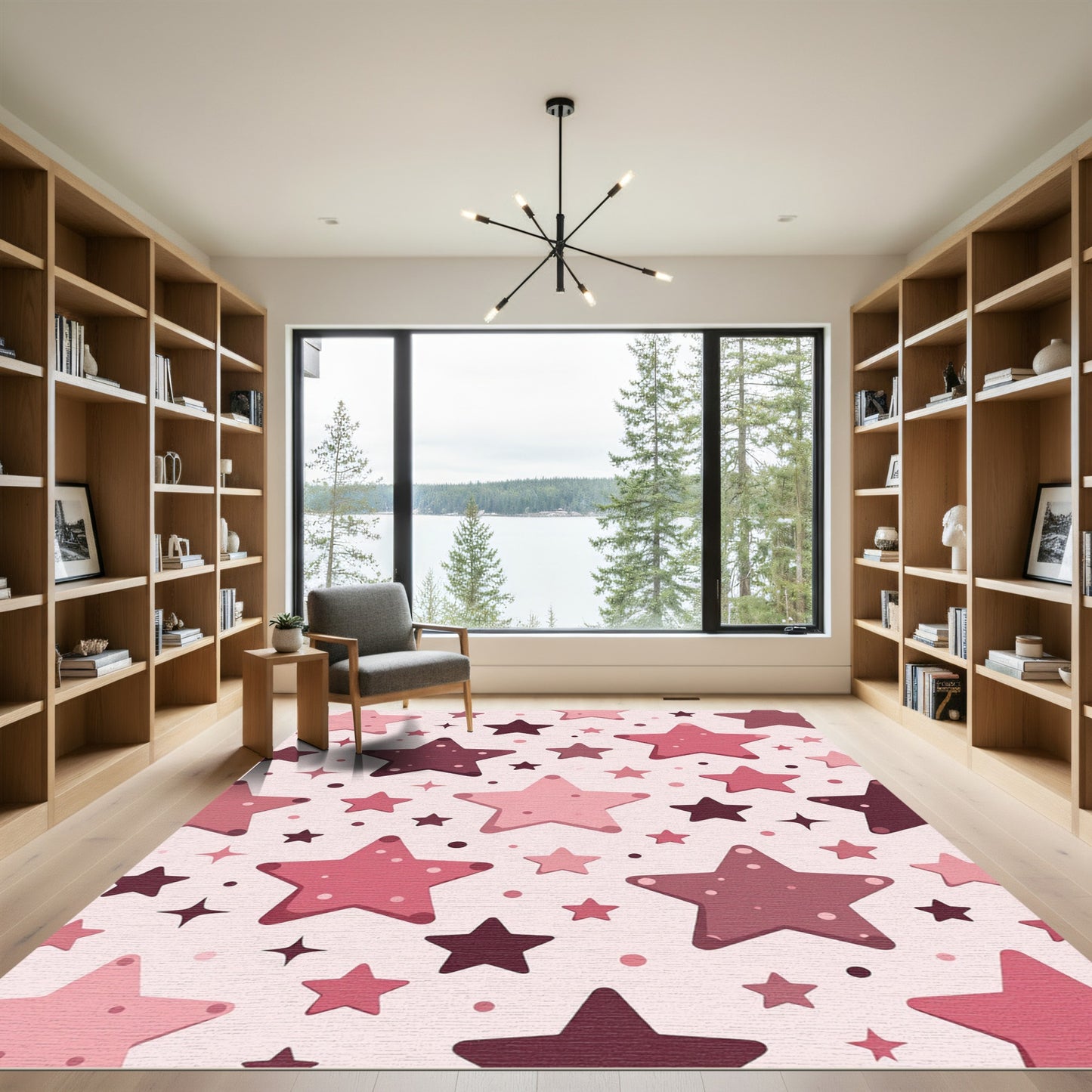 Pink Starry Celestial Pattern Rug
