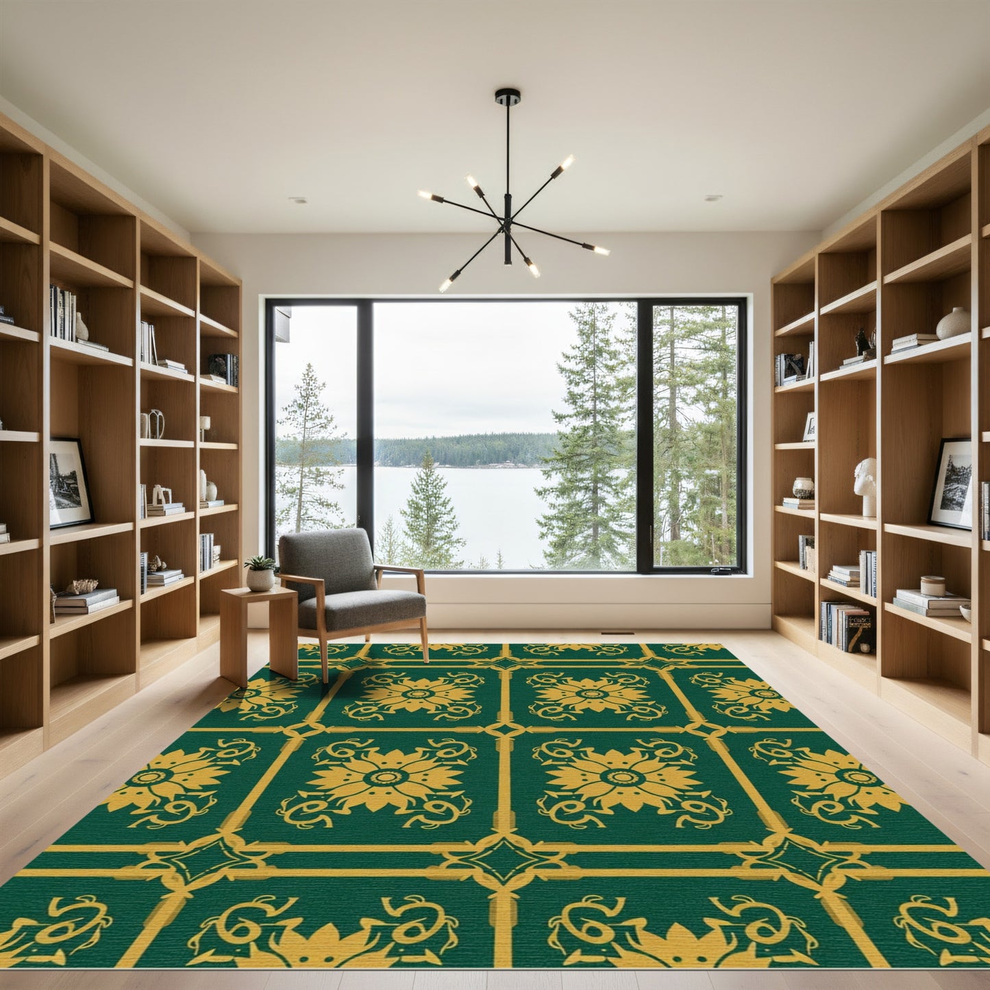 Emerald Gold Damask Floral Medallion Rug