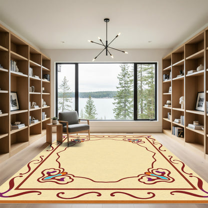Crimson Floral Bordered Cream Rug