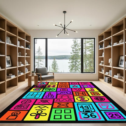 Bright Alphabet Grid Composition Rug