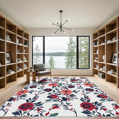 Crimson Coral Navy Floral Vine Rug