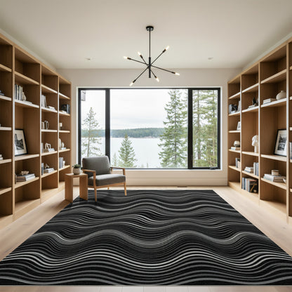 Gray Wavy Striped Optical Illusion Rug