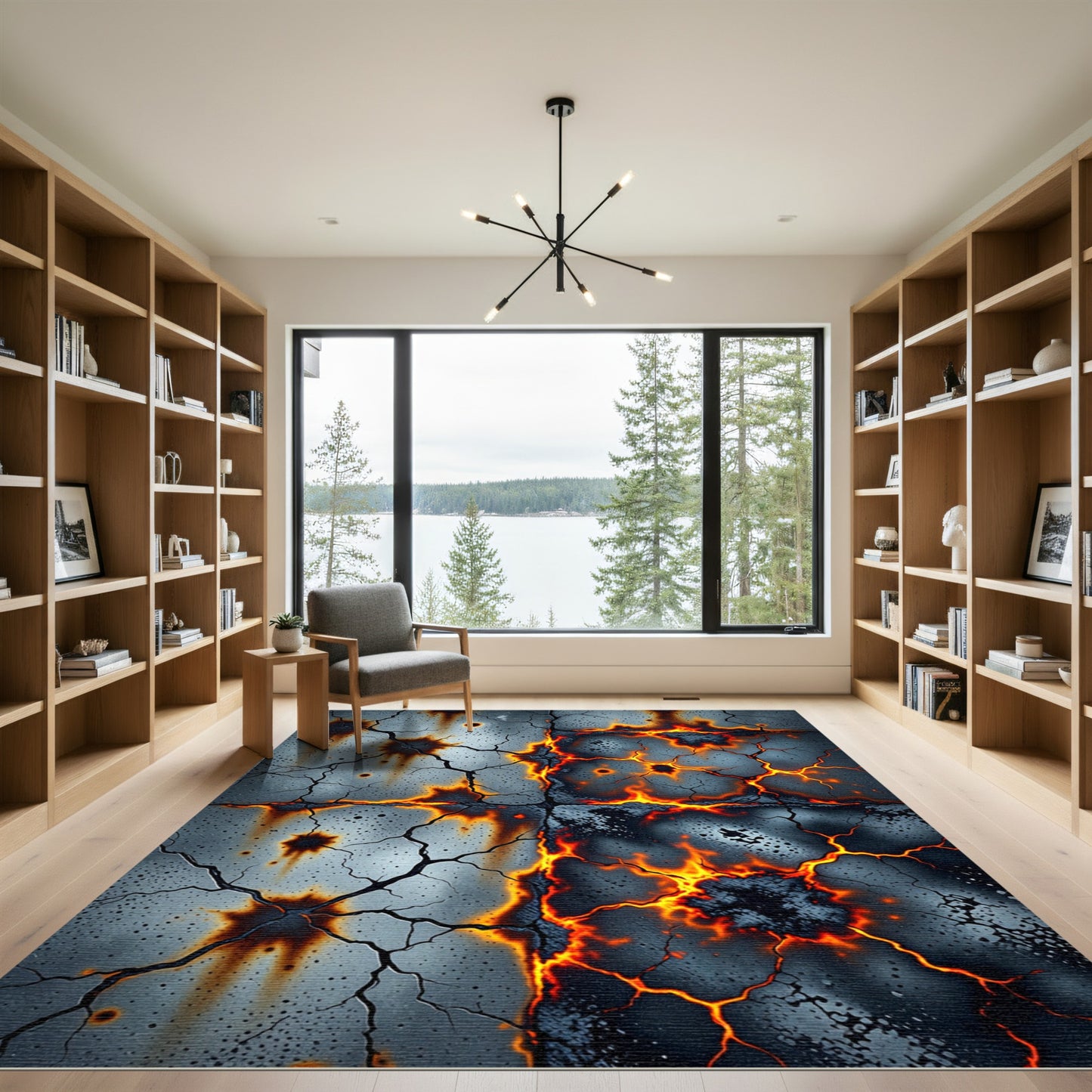 Cracked Gray Lava Fire Rug