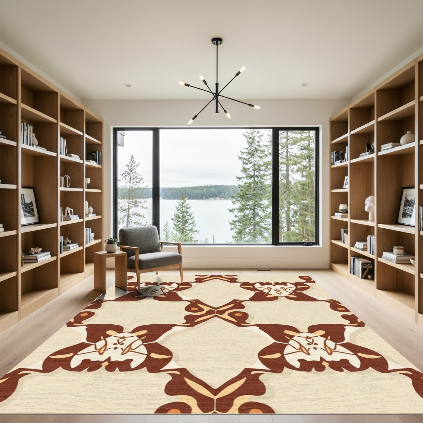Earthy Cream Brown Lattice Arch Rug