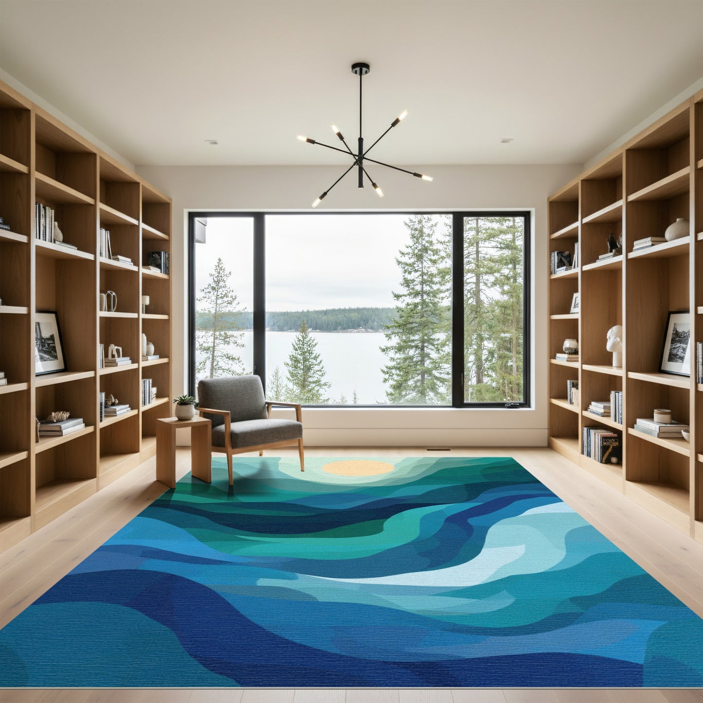 Oceanic Waves Blue Sun Rug