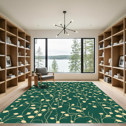 Deep Green Botanical Vine Swirl Rug