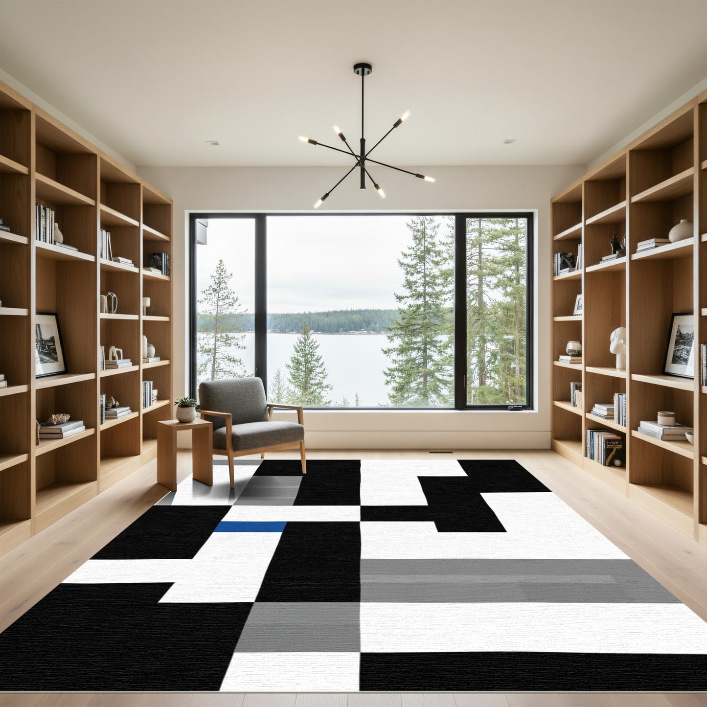 Modern Blue Geometric Abstract Blocks Rug