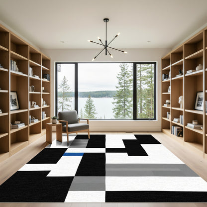 Modern Blue Geometric Abstract Blocks Rug