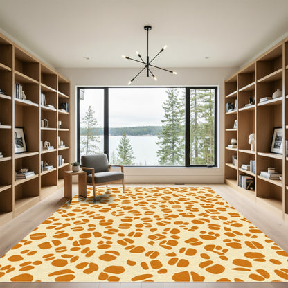 Orange And Cream Paw Print Rug