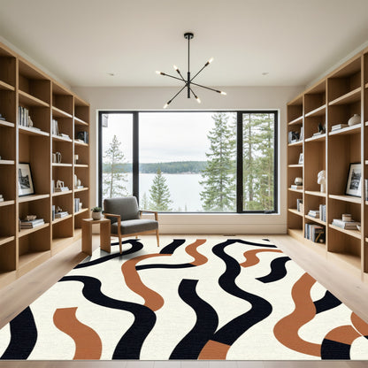 Abstract Black Brown Wavy Lines Rug