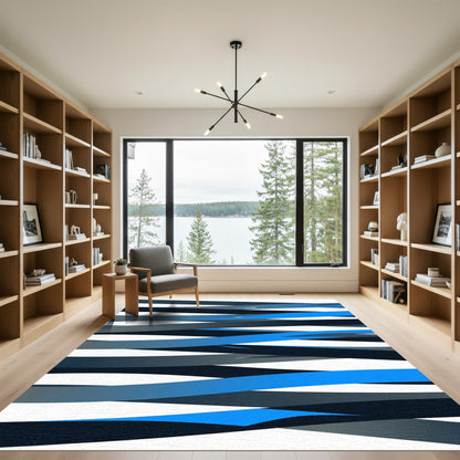 Modern Blue Tonal Stripe Ribbons Rug