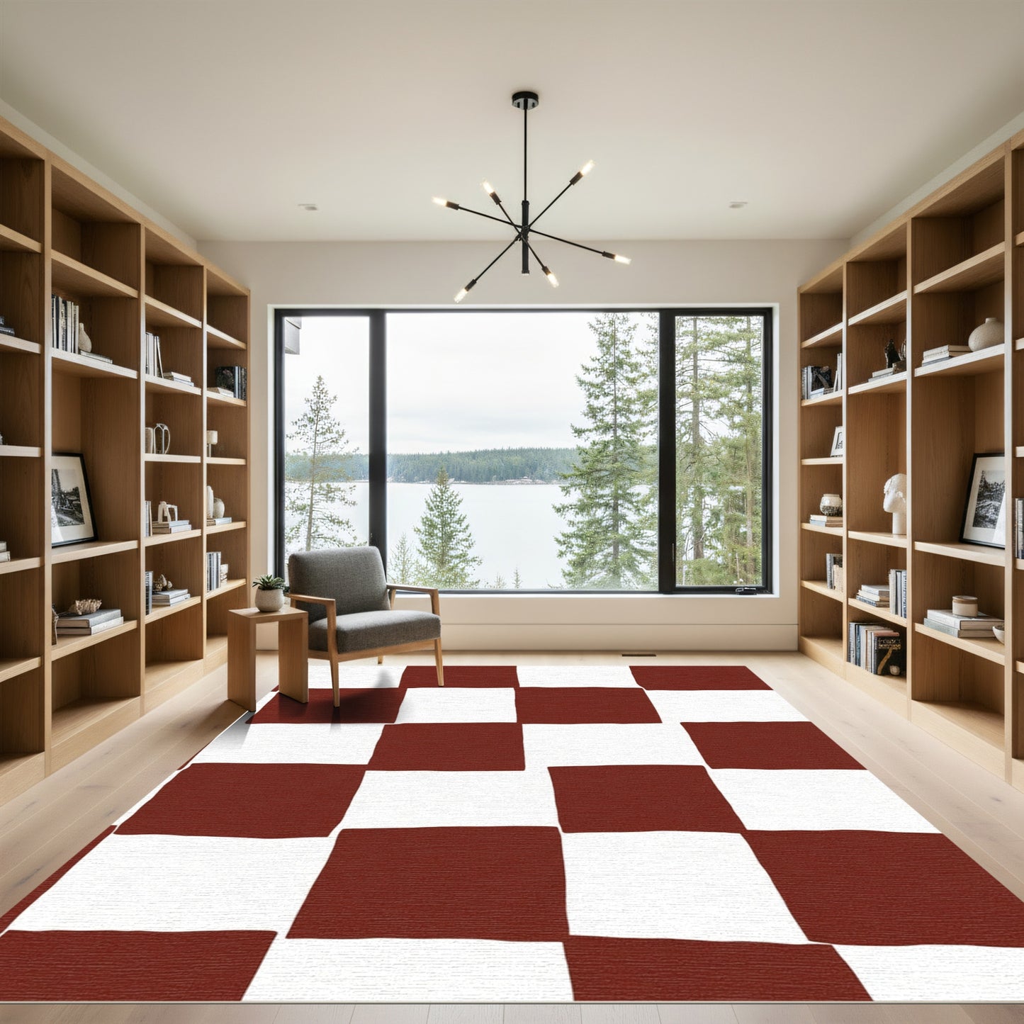 Classic Brown White Checkerboard Squares Rug