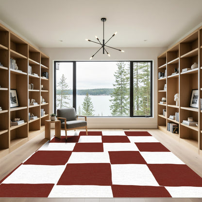 Classic Brown White Checkerboard Squares Rug