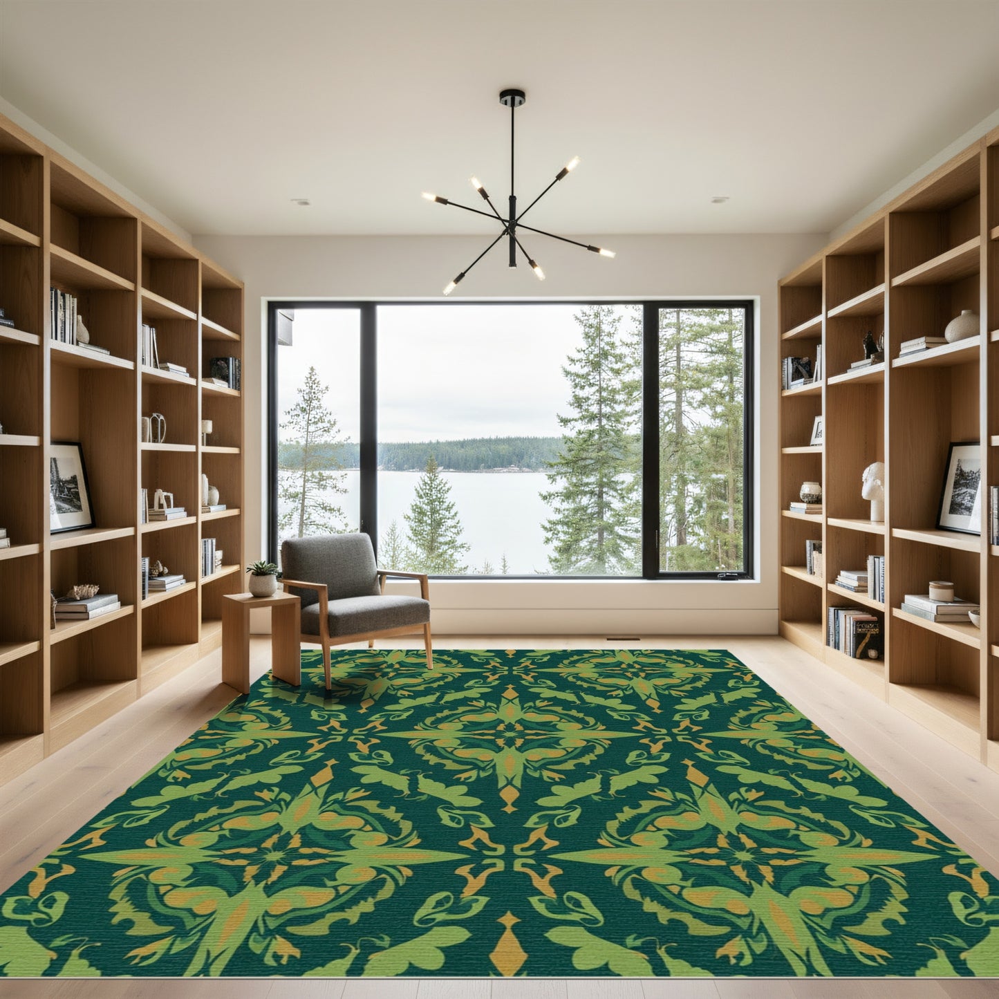 Emerald Green Floral Symmetry Rug