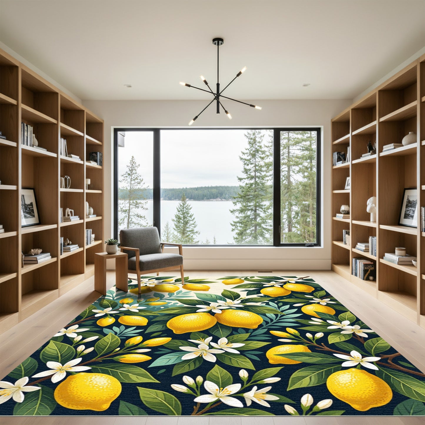 Vibrant Sunny Lemon Blossom Botanical Garden Rug