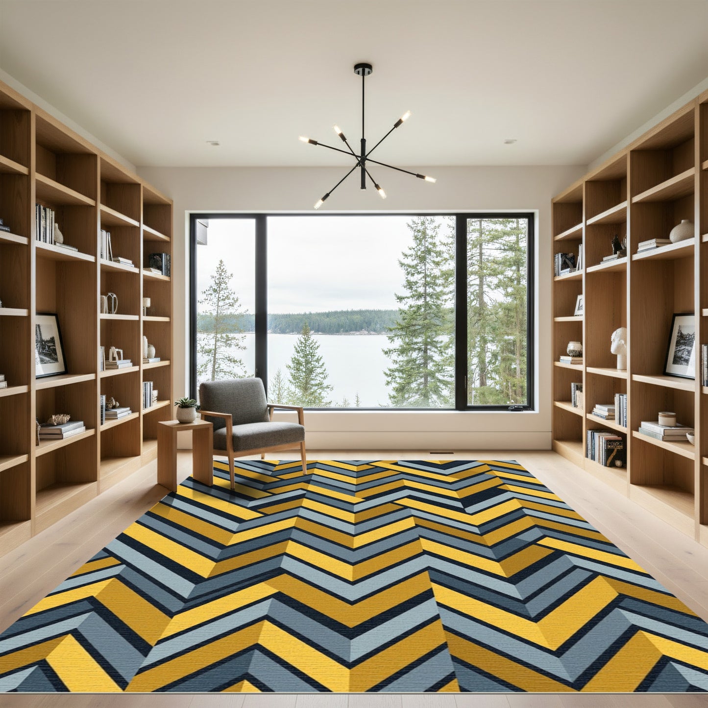Modern Mustard and Slate Chevron Zigzag Rug