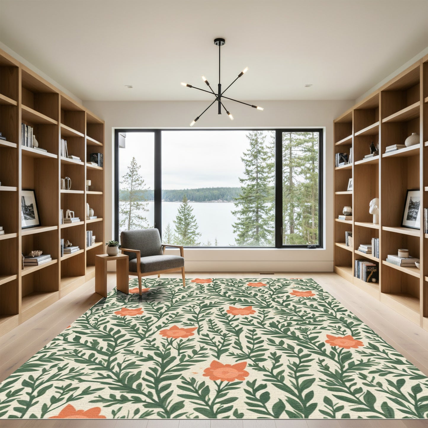 Coral Blossom Vines Cream Rug
