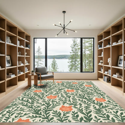 Coral Blossom Vines Cream Rug