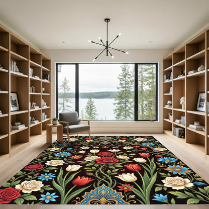 Floral Dark Garden Bloom Tapestry Rug