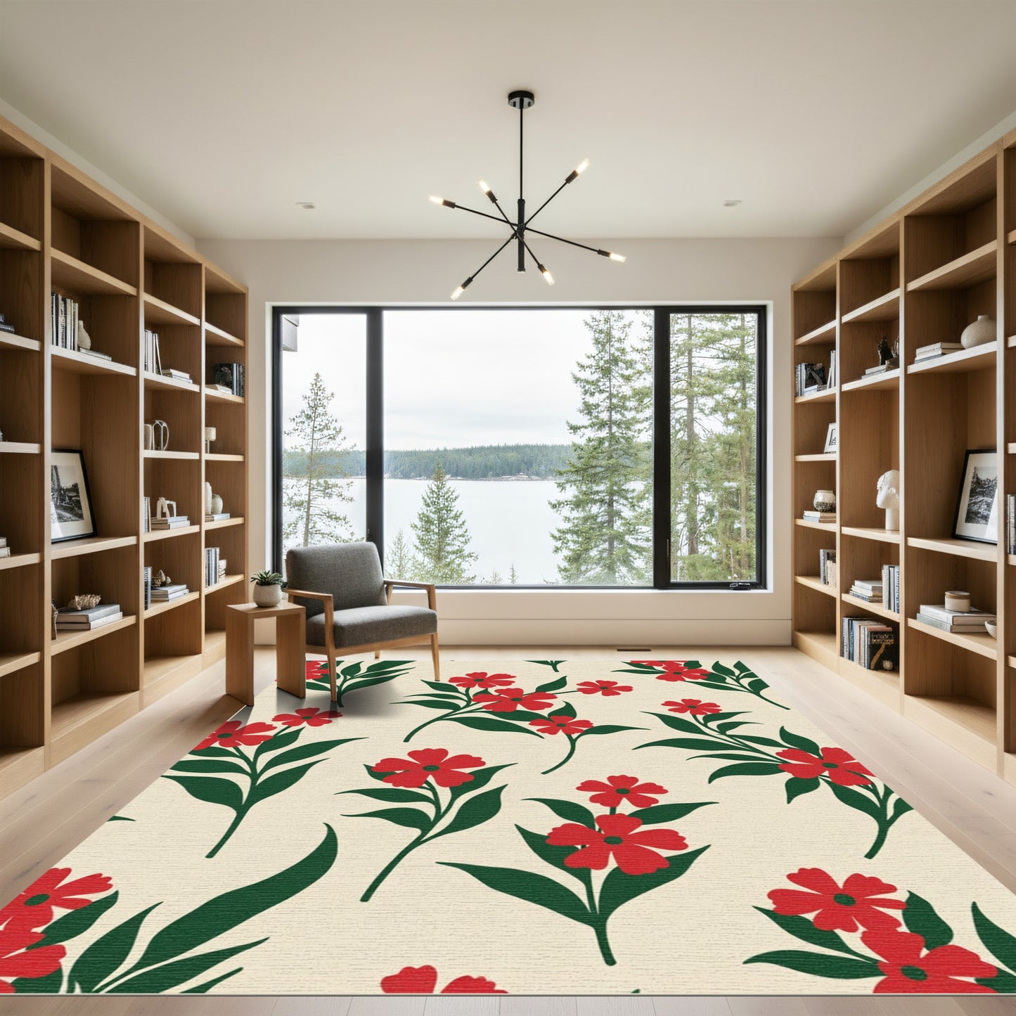 Red Crimson Floral Botanical Branches Rug
